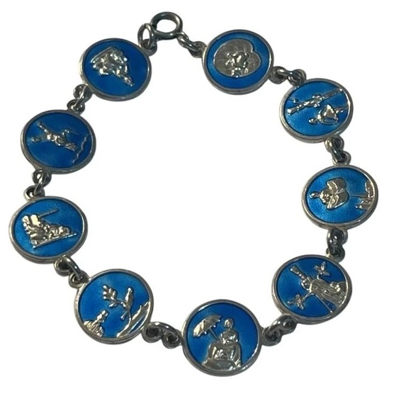 VTG Denmark Sterling Blue Enamel Charming Bracelet